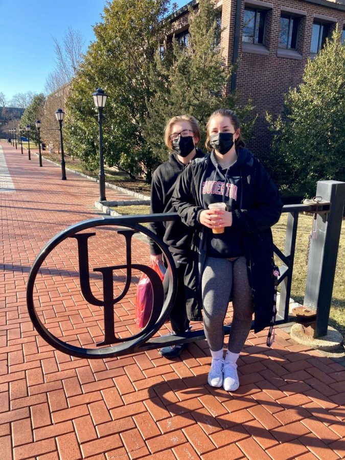 **On the road again…** *Touring colleges, sophomores Anna Tevald and Nathan Woodside traveled to the University of Delaware during the pandemic.*
