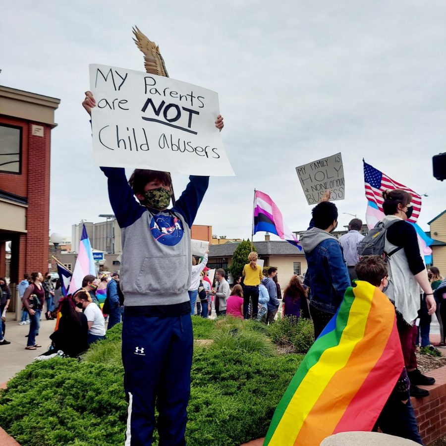 Equal rights for all...*Protesting SB 1646 is Amber Briggle’s transgender son. This bill would change the definition of child abuse to inclue legal guardians who allow transgender minors to access gender-affirming healthcare. (Photo by Amber Briggle)*