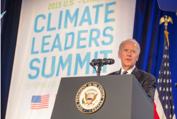 ***Climate Change Candidate…****Speaking at the 2015 Climate Leaders Summit, vice- president Joe Biden makes citizens aware of his opinions on environmental reform and future plans. Now president of the United States, Biden has since acted on those plans mentioned. Photo courtesy of Joe Biden’s official website.*