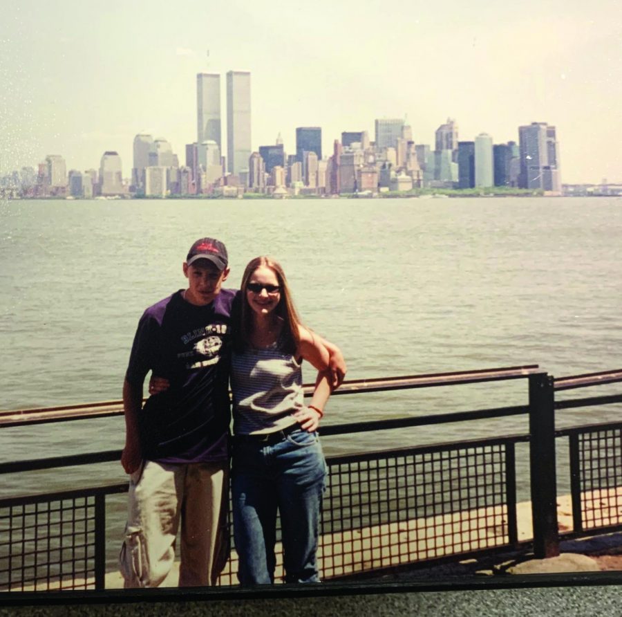 Happy moment...During a 9th grade trip to New York City in 1999, Indian Crest Junior High School freshmen Mike Capko and Christine Zischang take in the city as the Twin Towers stand tall in the background.