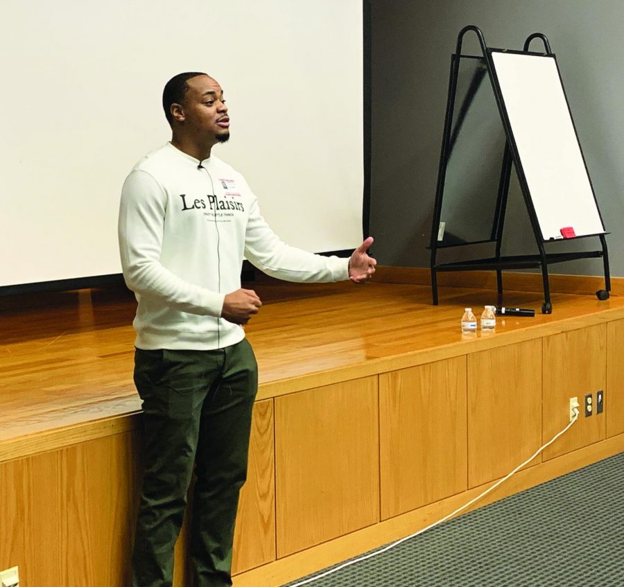Telling his story…Speaking to the Cultural Awareness Alliance Club on October 12, guest speaker Kevin White shares the personal experiences he has faced as a member of a minority. White addressed the issue of inequality in society. 