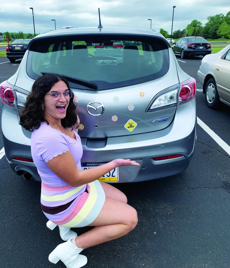 Super bass…Jamming out to a Nicki Minaj song, junior Ava Saydam shows off her “Barbs On Board” bumper sticker. “Barb” is a term used to describe a Nicki Minaj fan. 