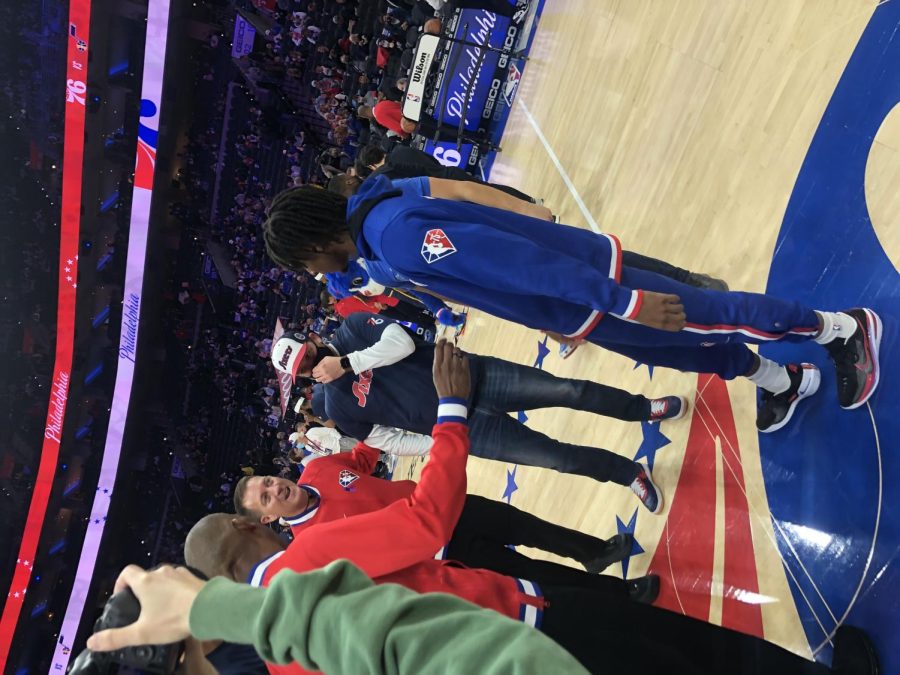 Hitting+it+off...During+a+pre-game+meeting%2C+Honorary+captain+Ried+Fox+meets+76ers+player+Tyrese+Maxey.