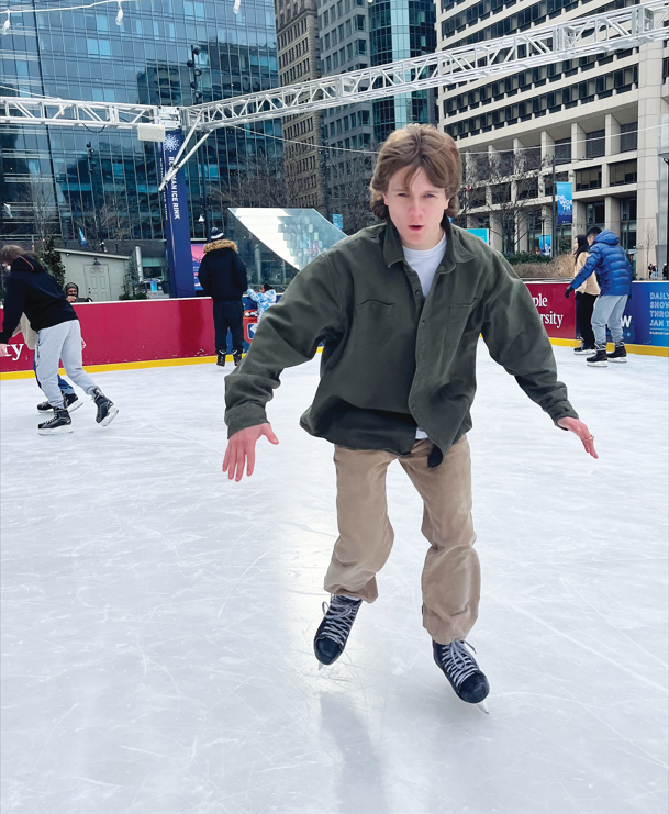 Fast and furious…Skating across the ice at high speeds, senior Patrick Rother enjoys winter activities in center city Philadelphia. Shortly after his ice skating adventure, Rother ate sushi at Kubuki Sushi only a few blocks away from the the rink.