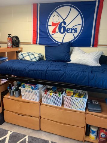 Feels like home…Working towards furthering his education, East Stroudsburg University sophomore Luke Hofmann fills his room with things that remind him of home and useful tools to use in and out of the classroom.