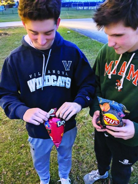 Nothing But Air…Juniors Brian Kelley and Cody Ricko look forward to opening their favorite bags of chips. Chip companies such as Lays reduce the amount of chips in each bag, filling the remaining space with air while making no change to the price. 