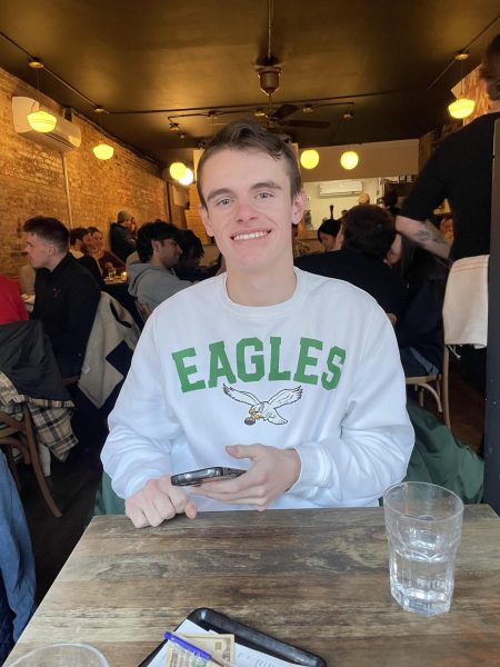 Eagles gear… flashing a smile, Connor Feick is proud to be representing the Eagles. He has been a big Eagles fan for most of his life by the influence of his mom.