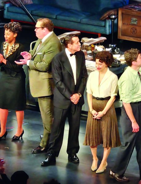 ‘The fault, dear Brutus, is not in our stars, but in ourselves’…During the curtain call at the April 2 matinee performance of “Good Night, and Good Luck,” (from left) actors Imani Rousselle, Glenn Fleshler, George Clooney, Ilana Glazer and Fran Kranz enjoy a standing ovation.