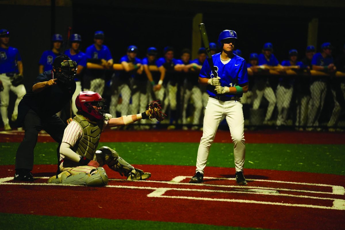 Strike!...Framing a strike from pitcher Trent Lutz, catcher Connor Klock does his part to turn the inning over. The Souderton Indians played their first game on the new turf field on April 25 and lost to the Central Buck South Titans 4-3 .