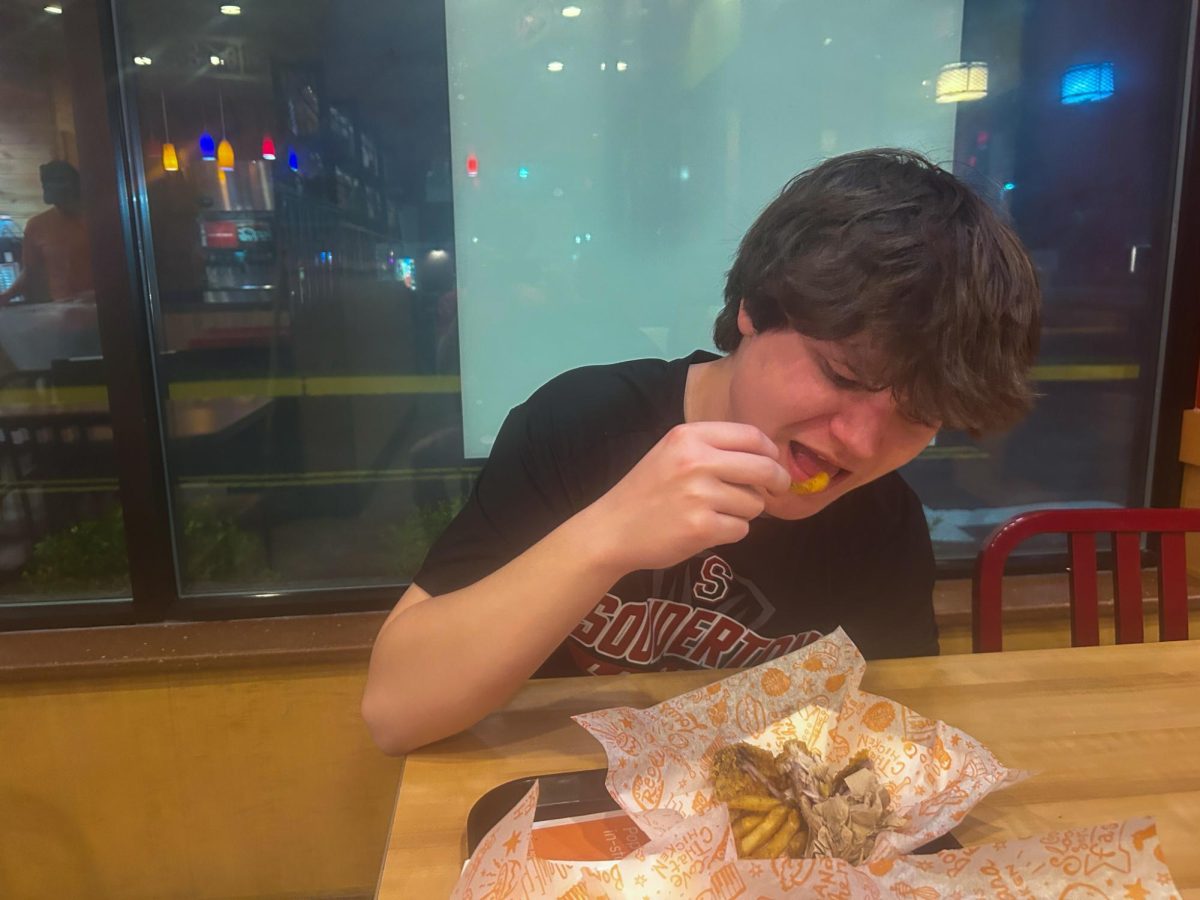 Digging into greatness…During a trip to Popeyes, Arrowhead Entertainment Editor Connor Rother enjoys some fries, in addition to some juicy fried chicken. Popeyes has been serving a wide variety of chicken since 1972.