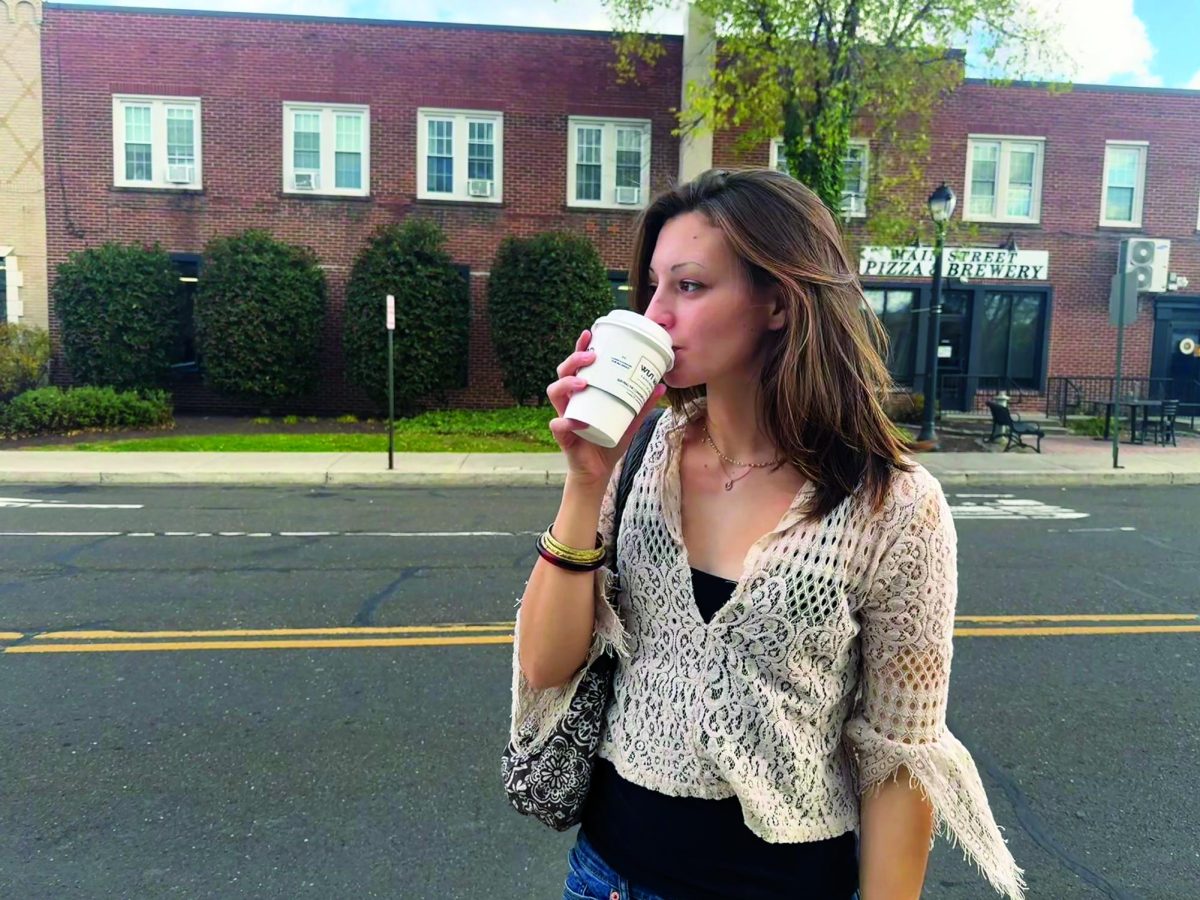 “Coffee, coffee, coffee”...Enjoying a cup of coffee from Backyard Beans in Lansdale, junior Ari Swindells sips on “The Bear Hug” latte.