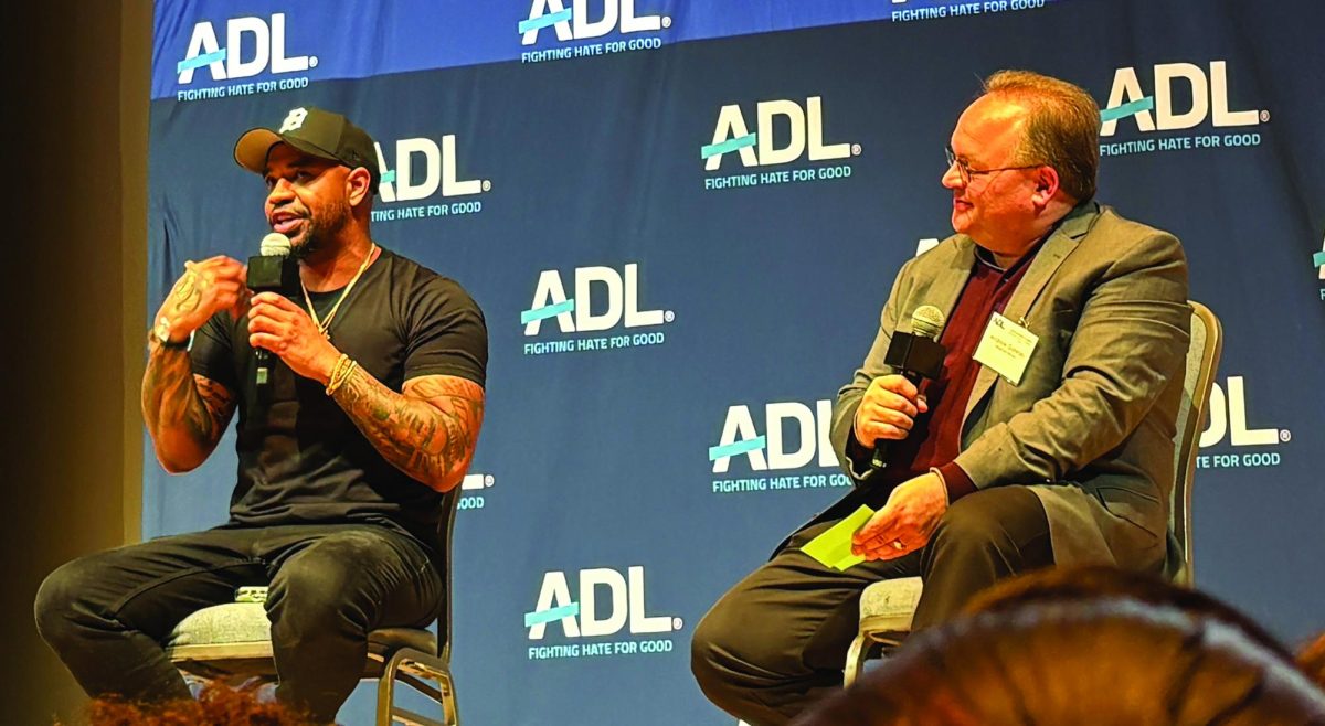 Speaking volumes...During the 19th annual Philadephia Youth Leadership Conference, guest speaker Pastor Carl Day (left) and ADL Senior Regional Director Andrew Goretsky answer student questions about fighting hate. The conference took place on November 13, 2025.