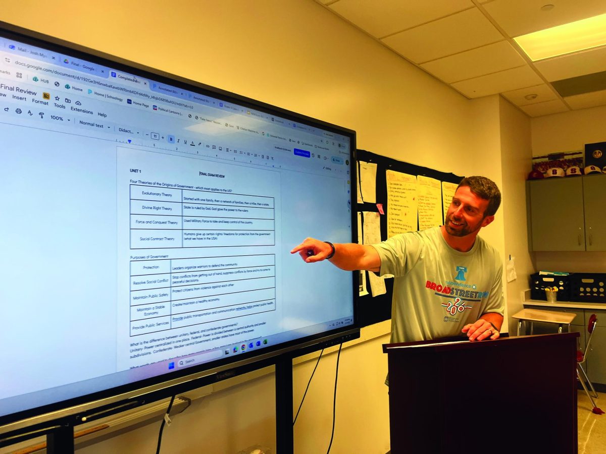 Strategic planning...Reviewing for the upcoming June 5 Modern American Government final exam, social studies teacher Josh Myers educates his students on the best strategies to prepare for the exam.
